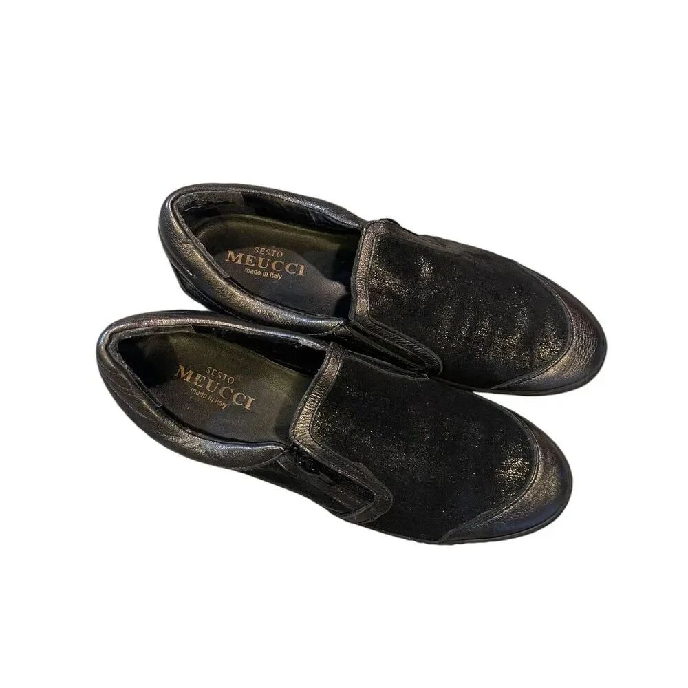 Sesto‎ Meucci Fiorin Black And Silver Slip On Sneaker Size 9 Retail $210